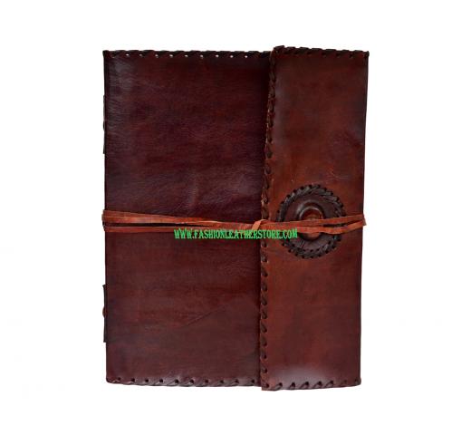 Handmade Medieval Renaissance Diary Leather Journal w/ Stone & Stiched Edges